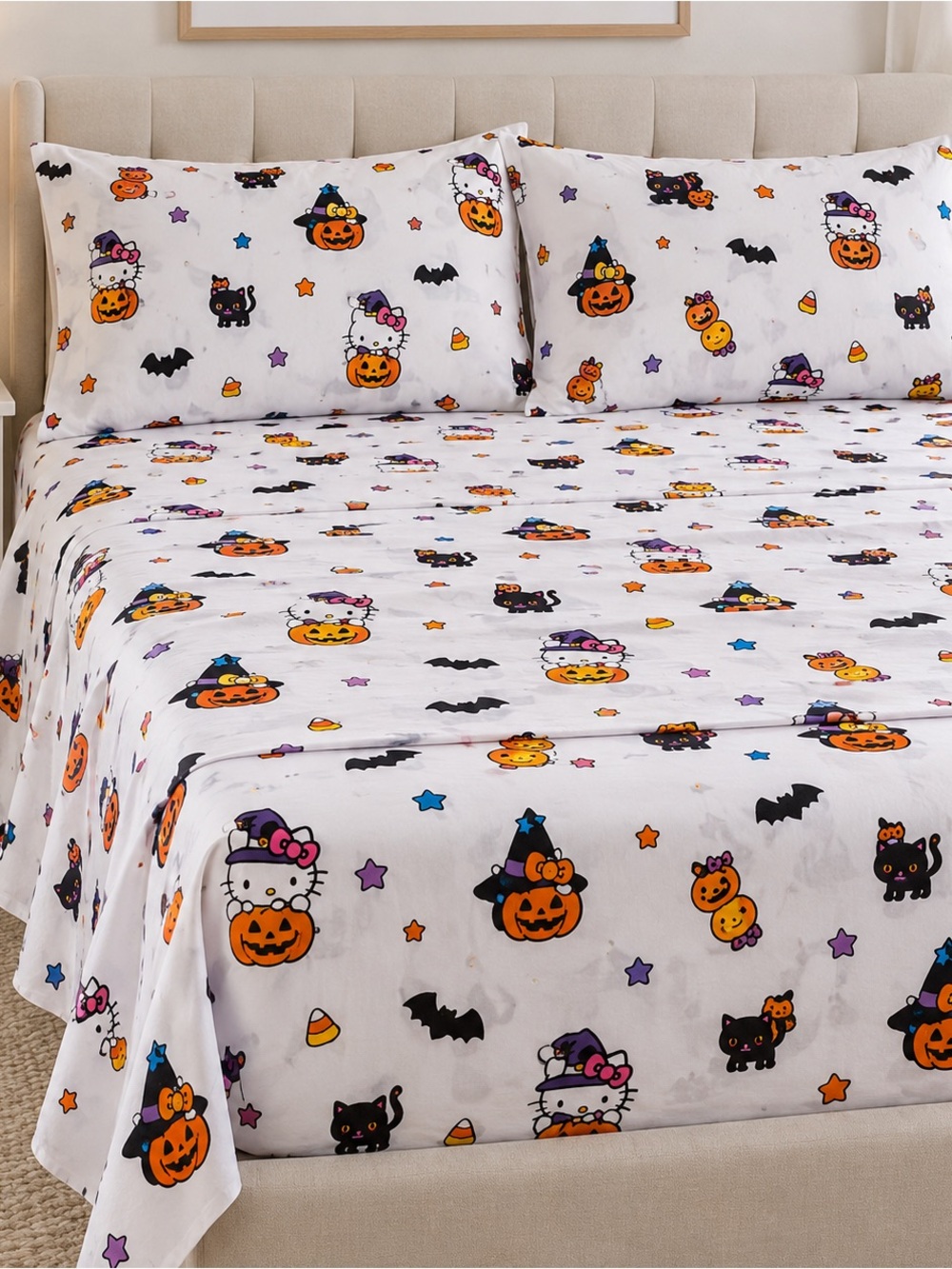Hello Kitty Halloween Pumpkin Sheet Set - White, Orange, Black, Purple 100cotton